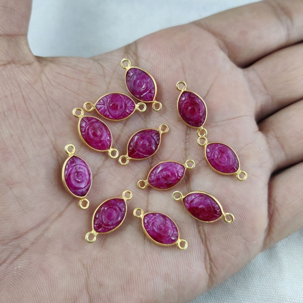 12x8mm Marquise Shape Evil Eye Carved Connector Gold Vermeil Multi Gemstone Connector For Jewelry Making- Selling/Piece