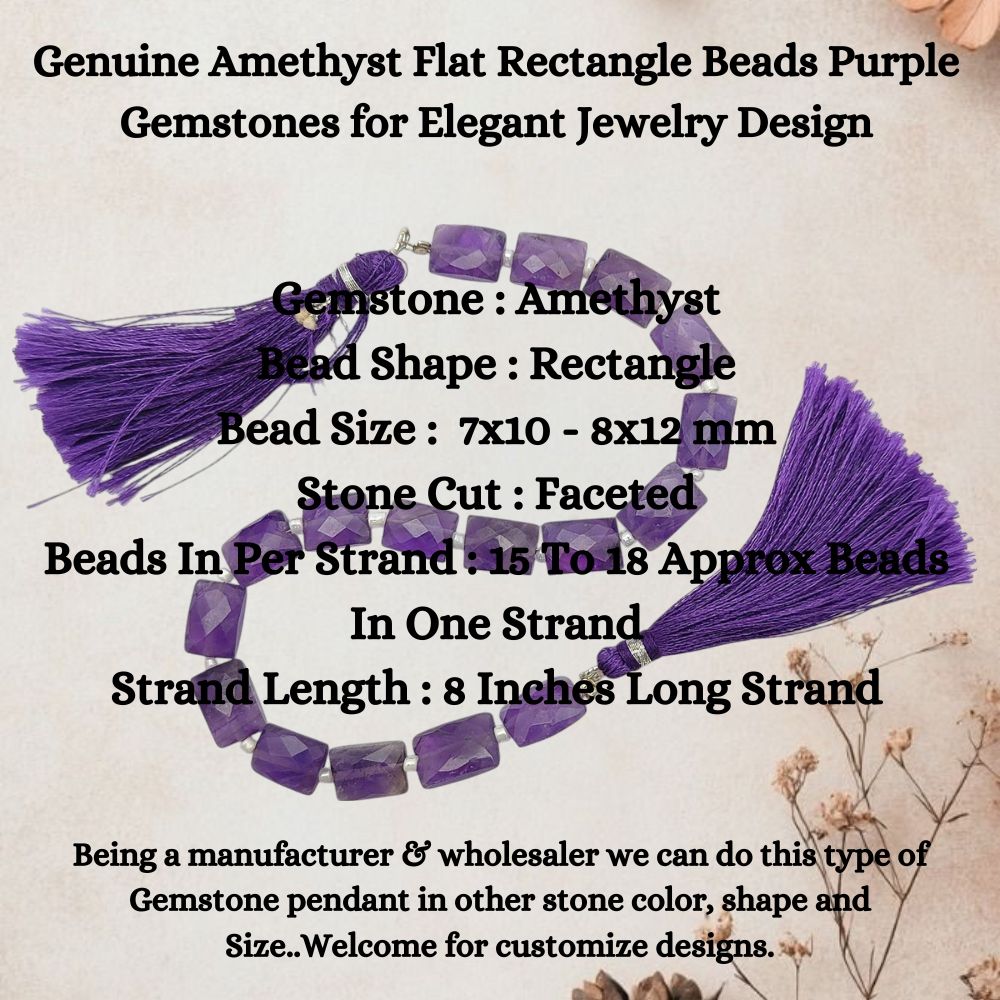 Genuine Amethyst Flat Rectangle Beads Purple Gemstones for Elegant Jewelry Design
