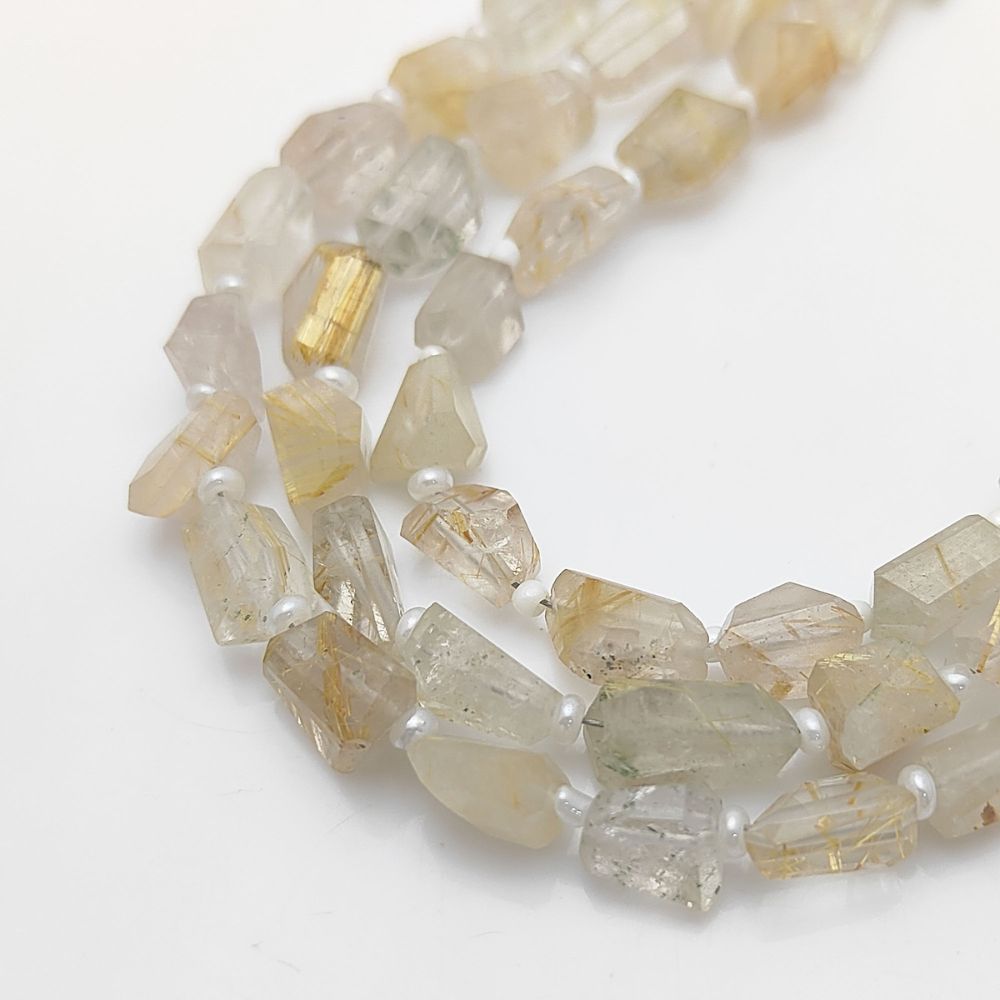 Genuine Golden Rutile Quartz Nugget Beads Faceted 5-12mm for DIY Jewelry & Beading