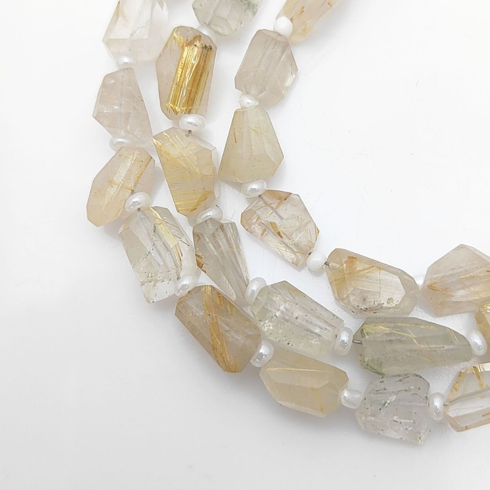 Genuine Golden Rutile Quartz Nugget Beads Faceted 5-12mm for DIY Jewelry & Beading
