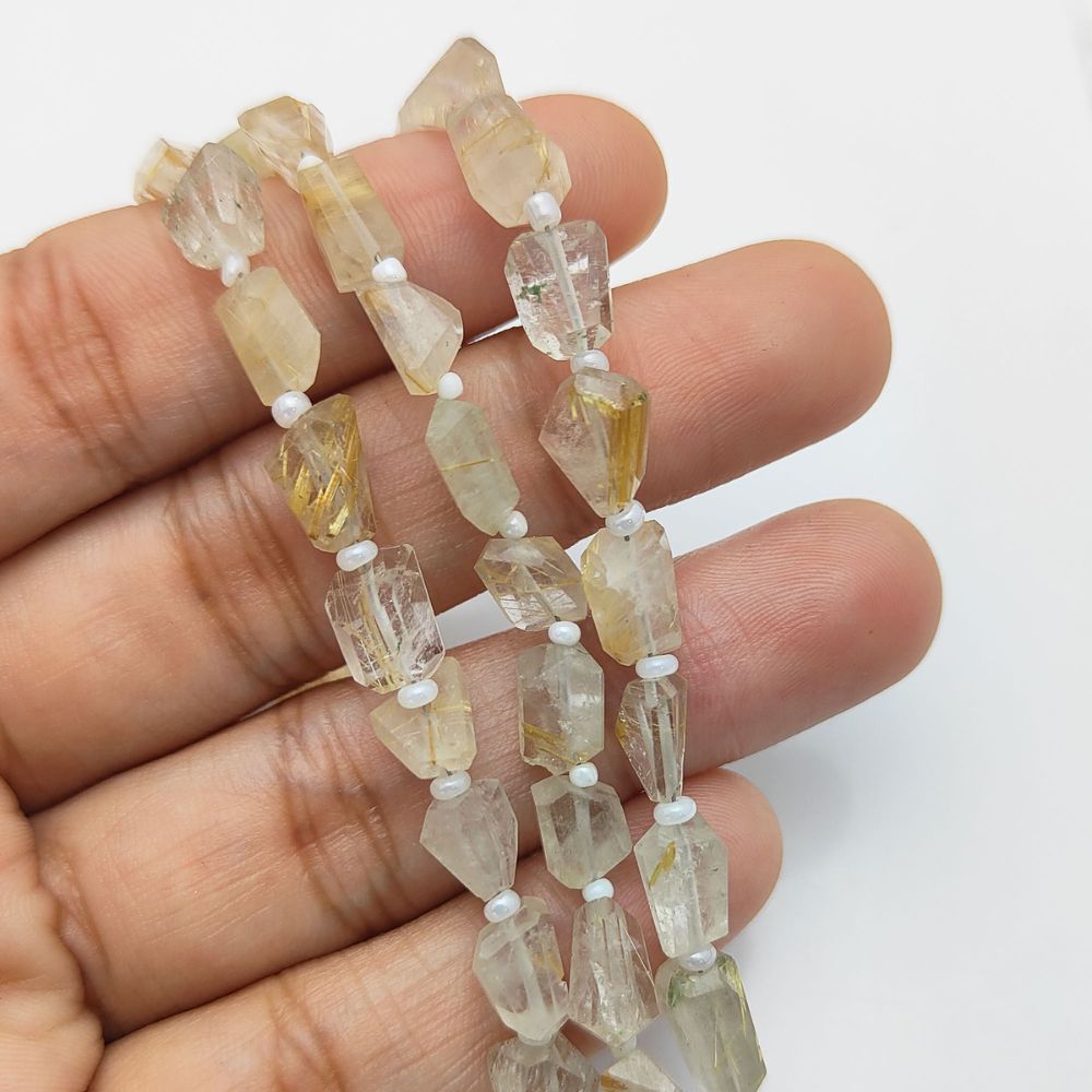 Genuine Golden Rutile Quartz Nugget Beads Faceted 5-12mm for DIY Jewelry & Beading