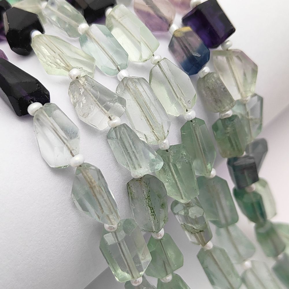 Genuine Multi Fluorite Nugget Beads Faceted 5-12mm Multi-Hued Gemstones for DIY Jewelry & Beading