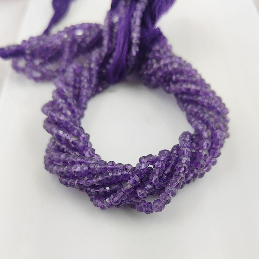 Genuine Amethyst 3mm Faceted Rondelle Gemstone Beads