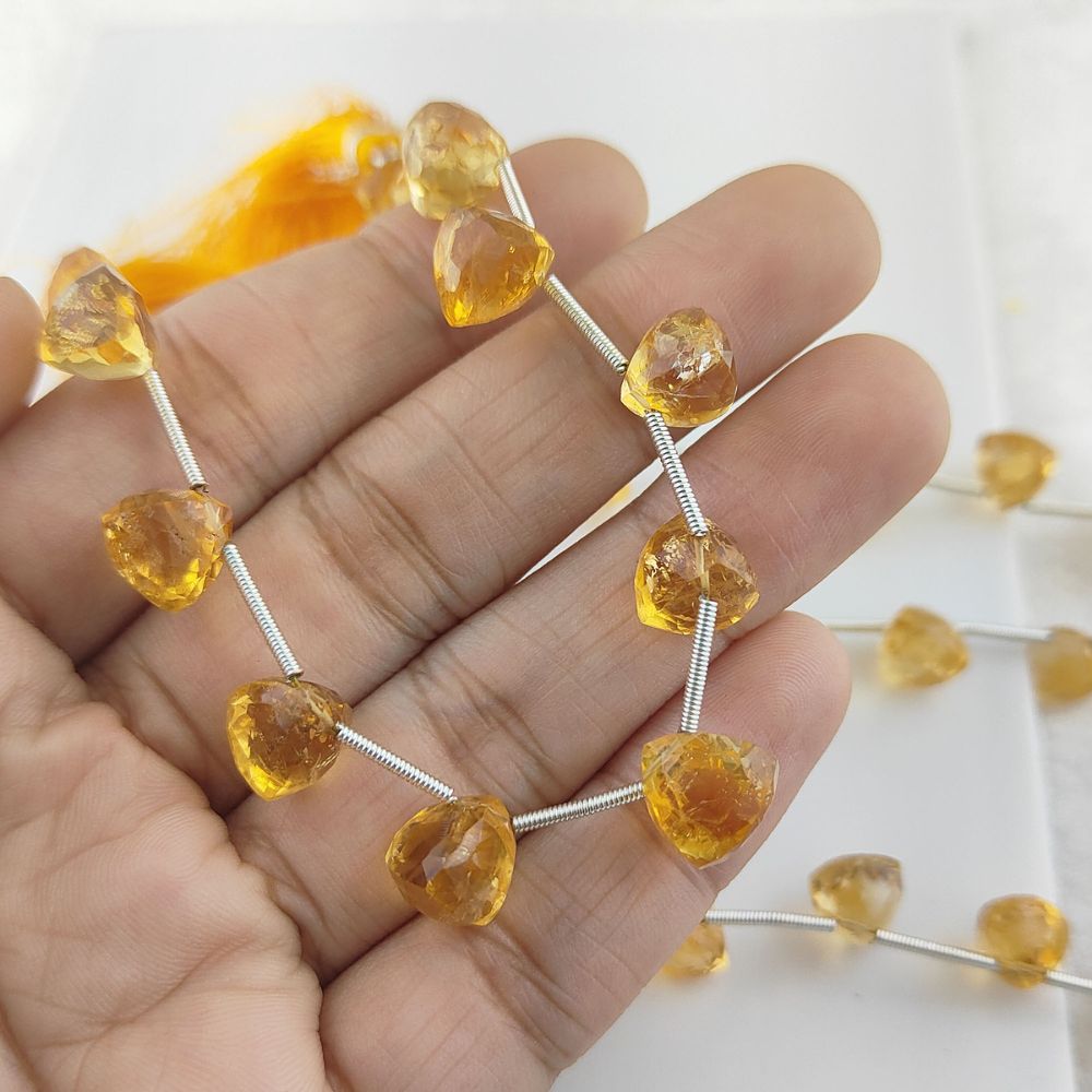 Genuine Citrine Trillion Shape Faceted Beads for Jewelry Making