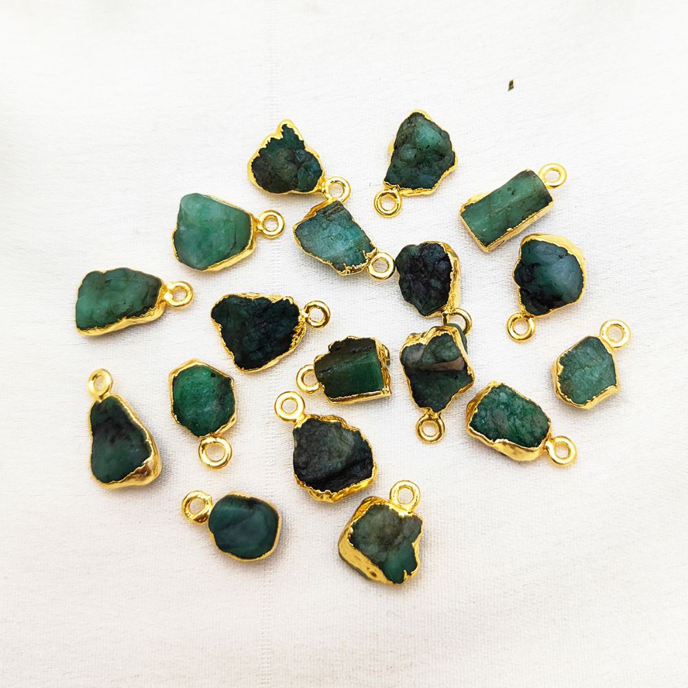 Gold-Electroplated Rough Emerald Pendant – May Birthstone Charm for Spiritual & Handmade Jewelry- Selling Per Piece