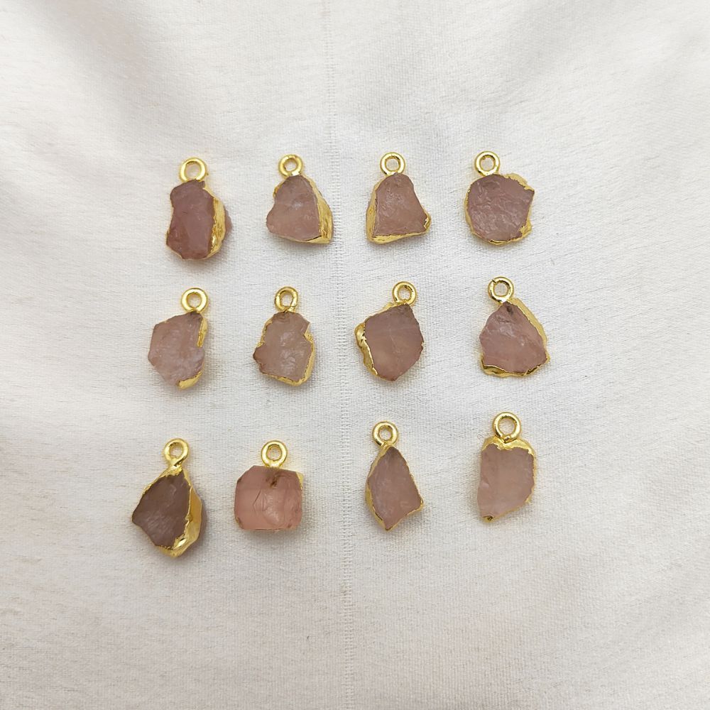 Gold-Plated Raw Rose Quartz Pendant Heart Chakra Crystal for Energy Healing & Handmade Necklaces- Selling Per Piece