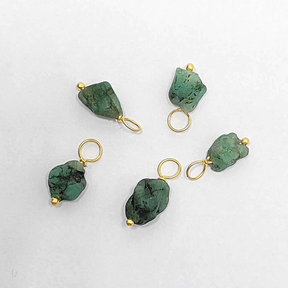 Raw emerald pendant wrapped in gold-plated sterling silver – a perfect charm for DIY jewelry making