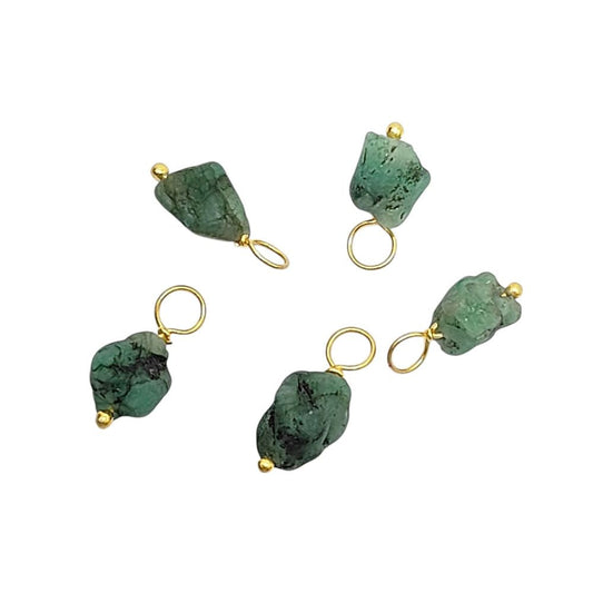 Handmade Raw Emerald Pendant – Gold-Plated Sterling Silver Wire Wrapped Gemstone Charm for DIY Jewelry & Accessories