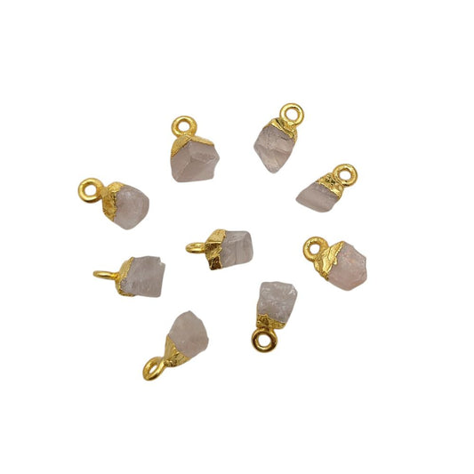 Rose Quartz Gemstone Pendant Raw Stone with Gold Electroplated Cap for Handmade Necklaces- Selling Per Piece