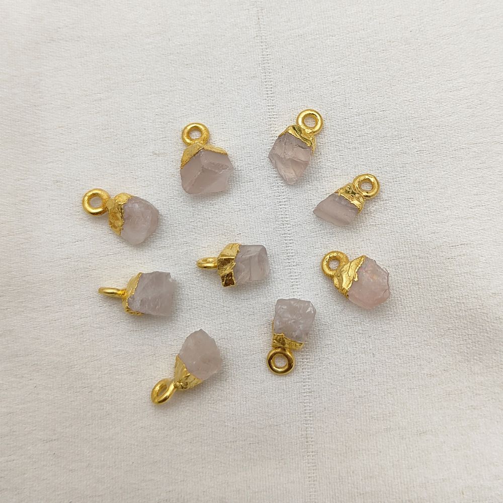 Gold Capped Raw Rose Quartz Pendant Handmade Pink Crystal for Healing Jewelry & Custom Necklace Making- Selling Per Piece