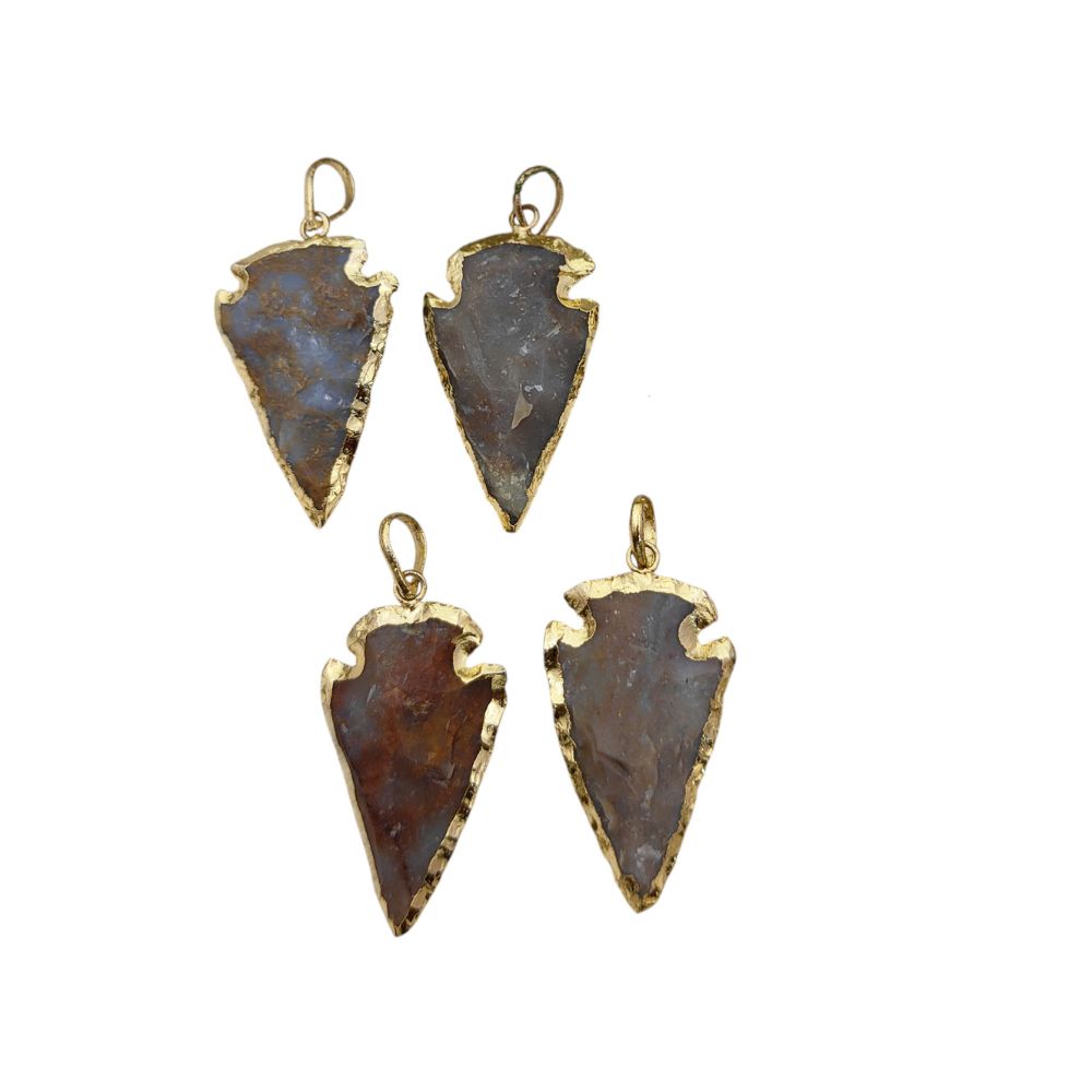 Gold Electroplated Agate Arrowhead Pendant Raw Natural Gemstone for DIY Necklaces & Tribal Jewelry Designs- Selling Per Piece