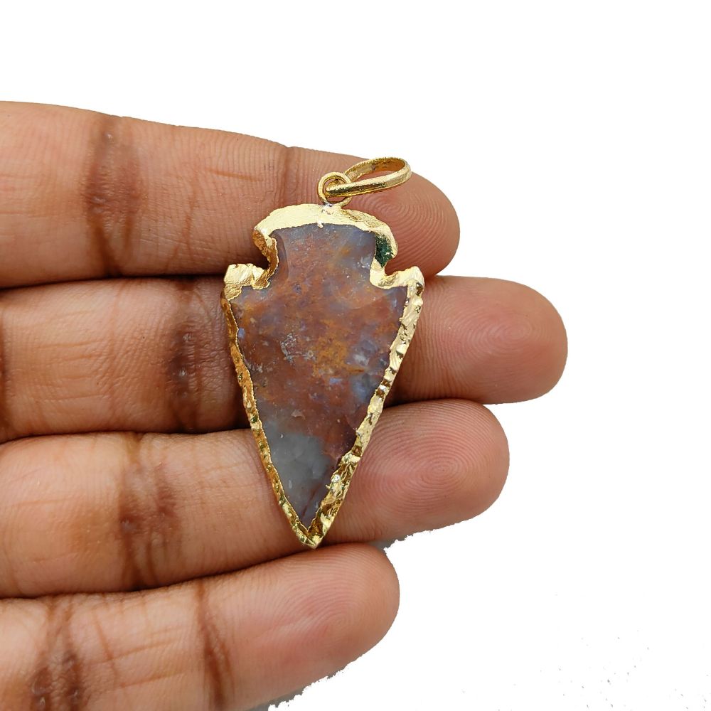 Gold Electroplated Agate Arrowhead Pendant Raw Natural Gemstone for DIY Necklaces & Tribal Jewelry Designs- Selling Per Piece