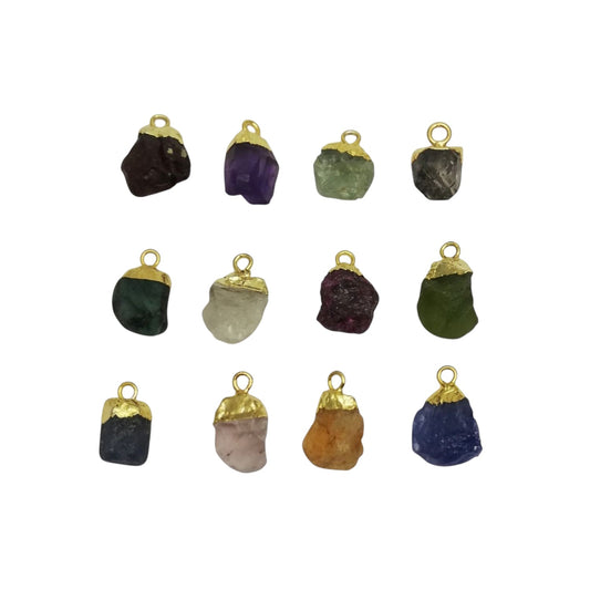 Raw Multi-Gemstone Pendant Handmade Mixed Crystal Charm with Gold Electroplated Cap for DIY Jewelry Making- Selling Per Piece