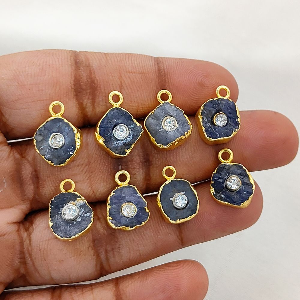 Gold Electroplated December Birthstone Jewelry Raw Tanzanite Gemstone Pendant with 3mm CZ- Selling Per Piece