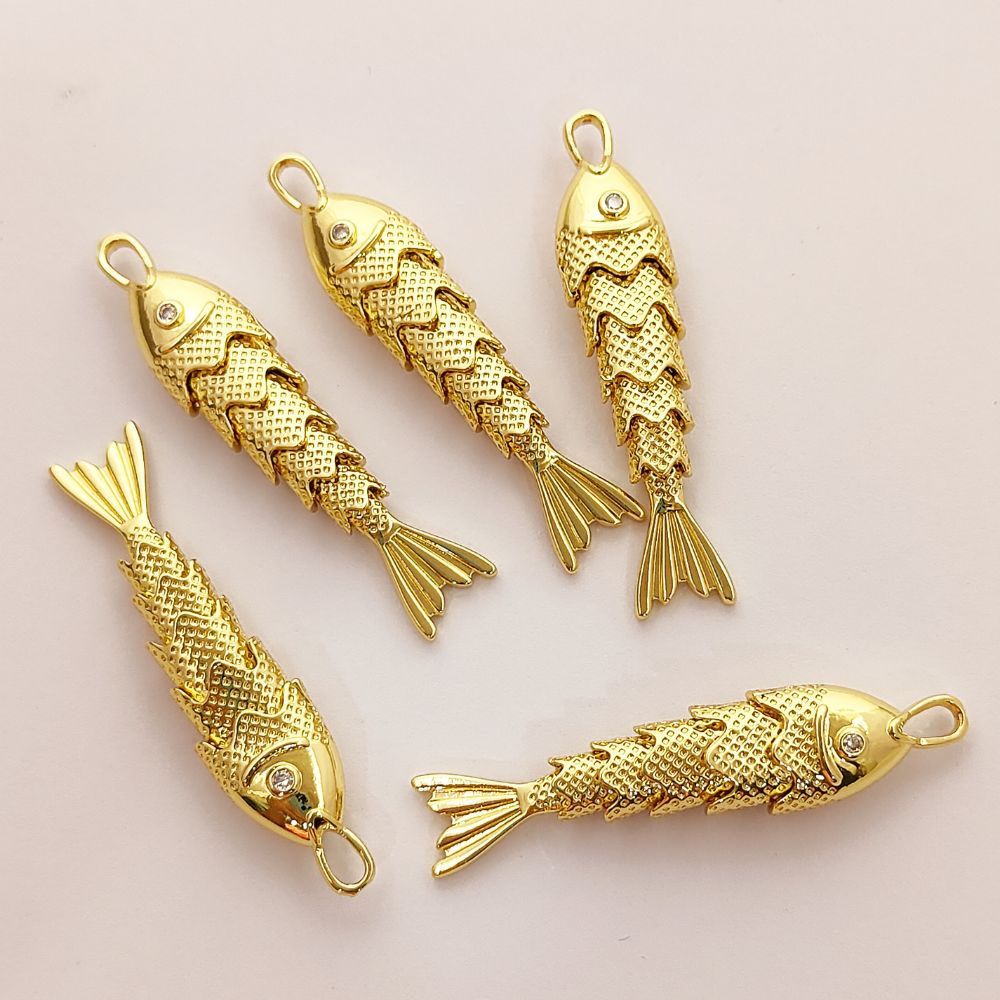 Gold Plated 3D Fish Pendant Charm, Ocean Inspired Necklace Jewelry for Women, Anti Tarnish Coastal Beach Handmade Gift