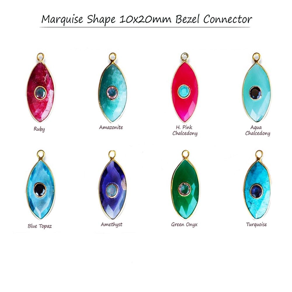 Gold Plated 925 Sterling Silver 10x20mm Marquise Multi-Color Gemstone Pendant Bezel Set Charm for DIY Jewelry Making