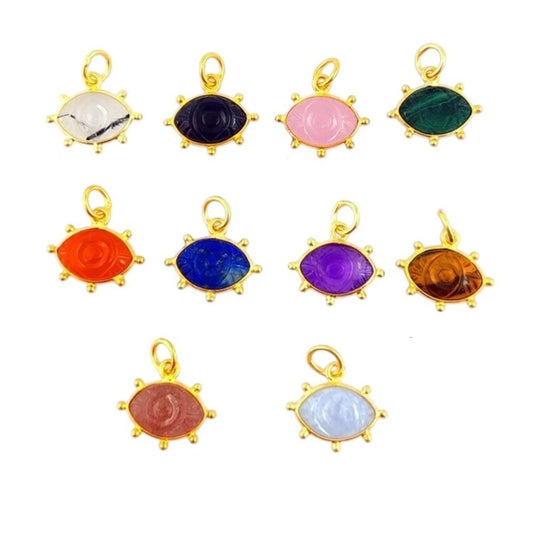 Handcrafted Blue Lace Agate Evil Eye Pendant in Gold Plated 925 Sterling Silver Healing Gemstone Charm – Selling Per Piece