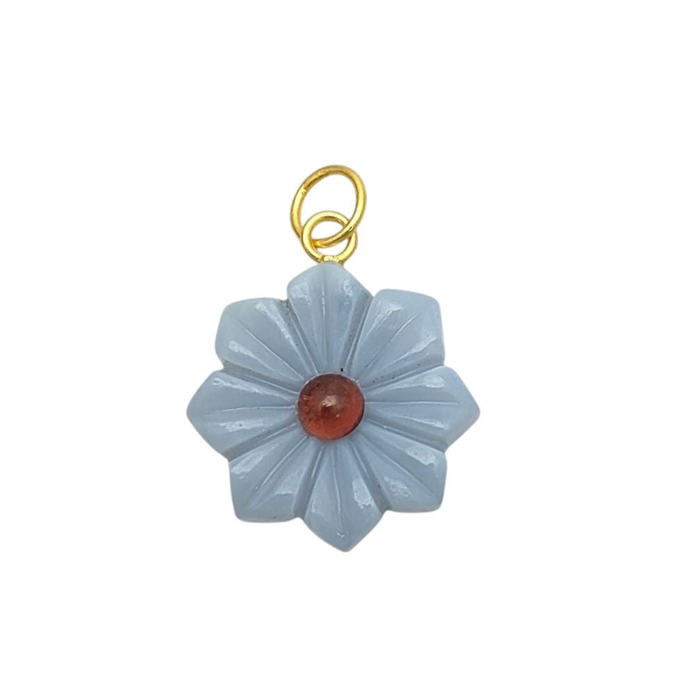 Hand-Carved Blue Opal Flower Pendant in Gold Plated Sterling Silver