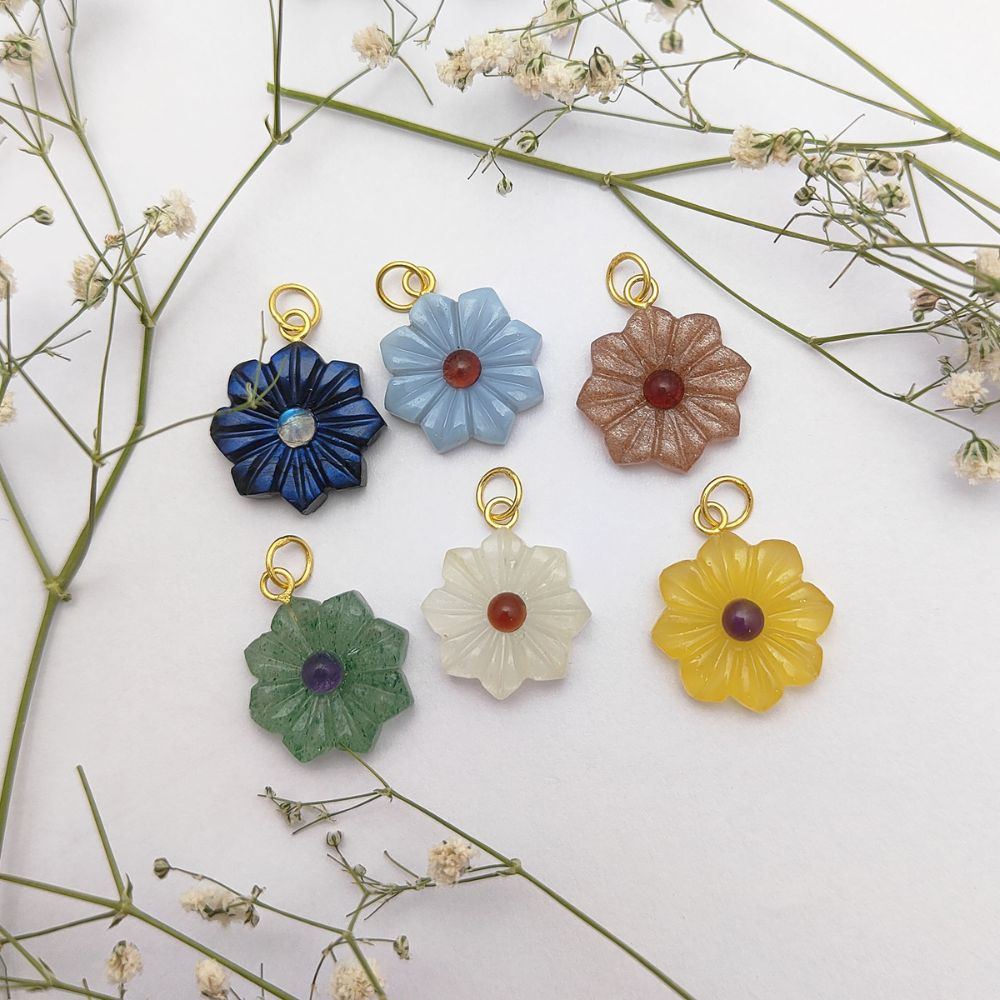 Vibrant Multi-Stone Flower Pendant | Handmade Minimalist Charm for Necklaces