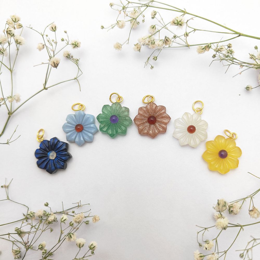 Colorful Floral Gemstone Pendant | Handmade Boho Necklace Charm Gift Idea