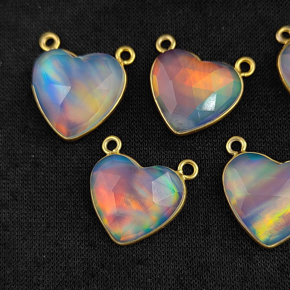 Gold Plated 925 Sterling Silver Opal Heart Gemstone Pendant Necklaces Handmade Double Loop Birthstone Jewelry- Selling Per Piece