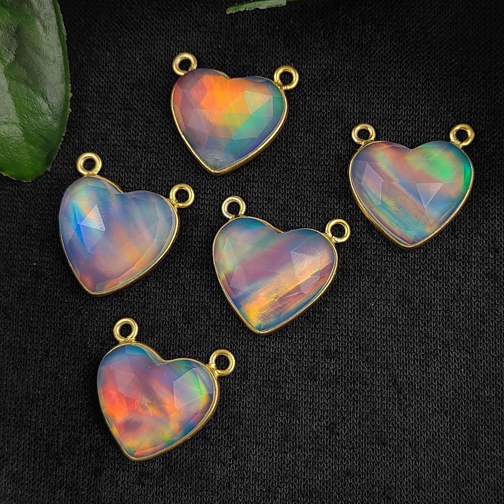 Gold Plated 925 Sterling Silver Opal Heart Gemstone Pendant Necklaces Handmade Double Loop Birthstone Jewelry- Selling Per Piece