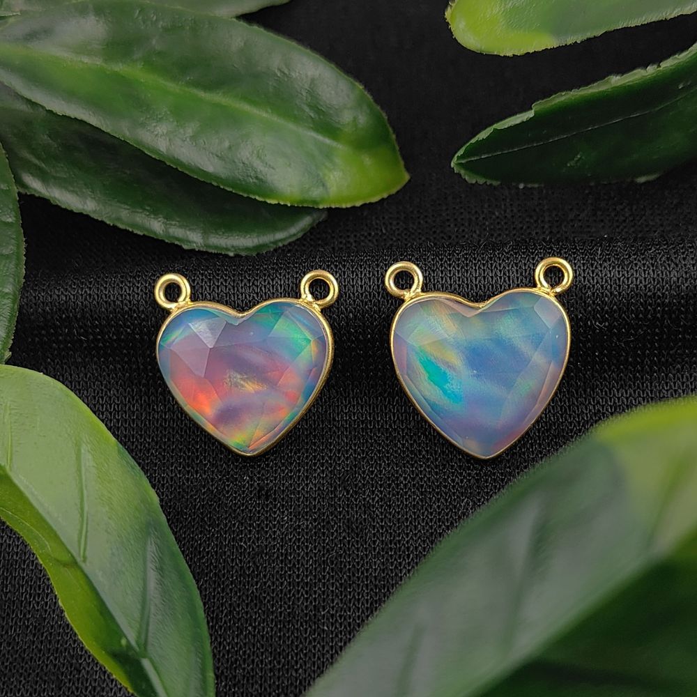 Gold Plated 925 Sterling Silver Opal Heart Gemstone Pendant Necklaces Handmade Double Loop Birthstone Jewelry- Selling Per Piece