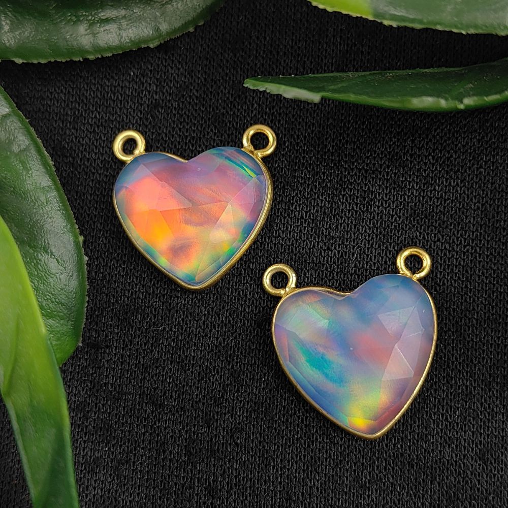 Gold Plated 925 Sterling Silver Opal Heart Gemstone Pendant Necklaces Handmade Double Loop Birthstone Jewelry- Selling Per Piece