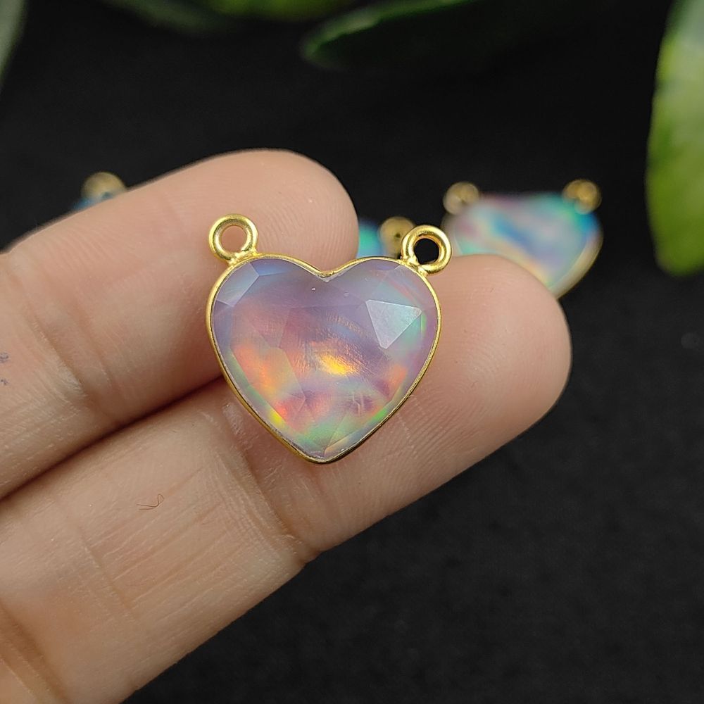 Gold Plated 925 Sterling Silver Opal Heart Gemstone Pendant Necklaces Handmade Double Loop Birthstone Jewelry- Selling Per Piece