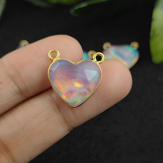 Gold Plated 925 Sterling Silver Opal Heart Gemstone Pendant Necklaces Handmade Double Loop Birthstone Jewelry- Selling Per Piece