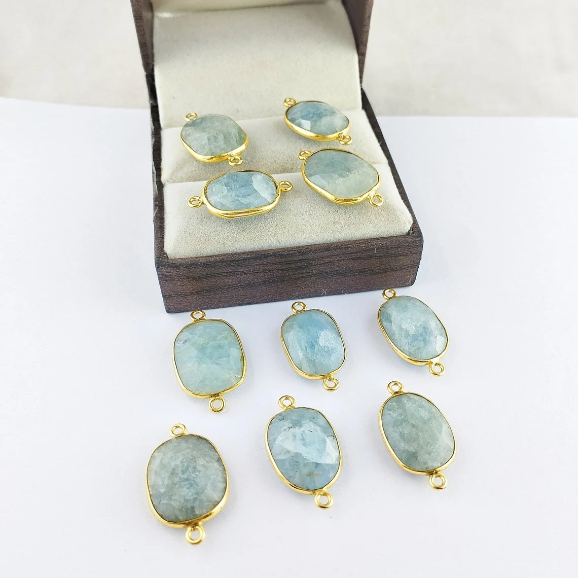 Gold Plated 12–15mm Aquamarine Free Form Connector Unique Natural Blue Gemstone Links for Handmade Jewelry Projects- Selling Per Piece