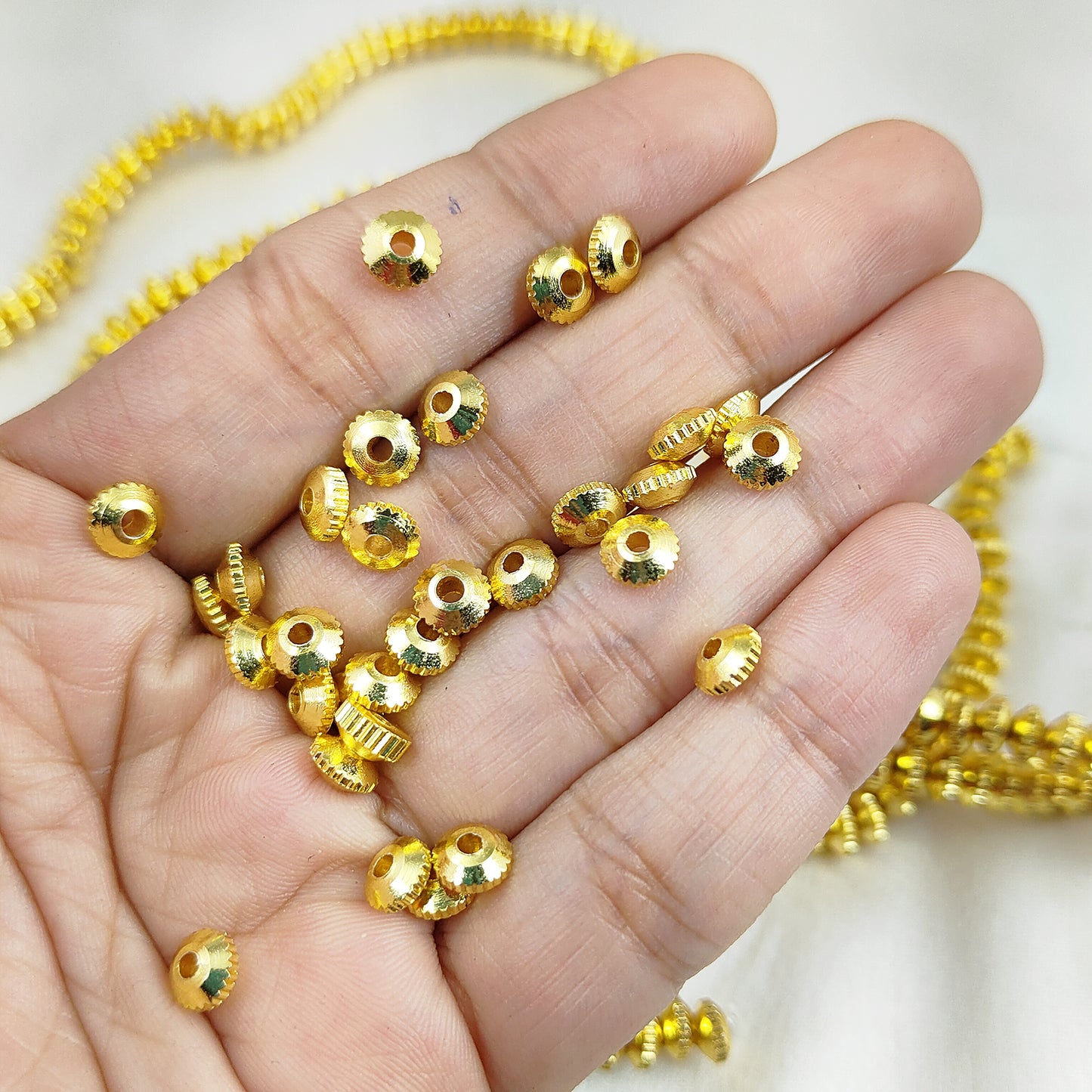 Gold Plated Brass Rondelle Spacer Beads Fancy Nugget Beads for DIY Jewelry Making