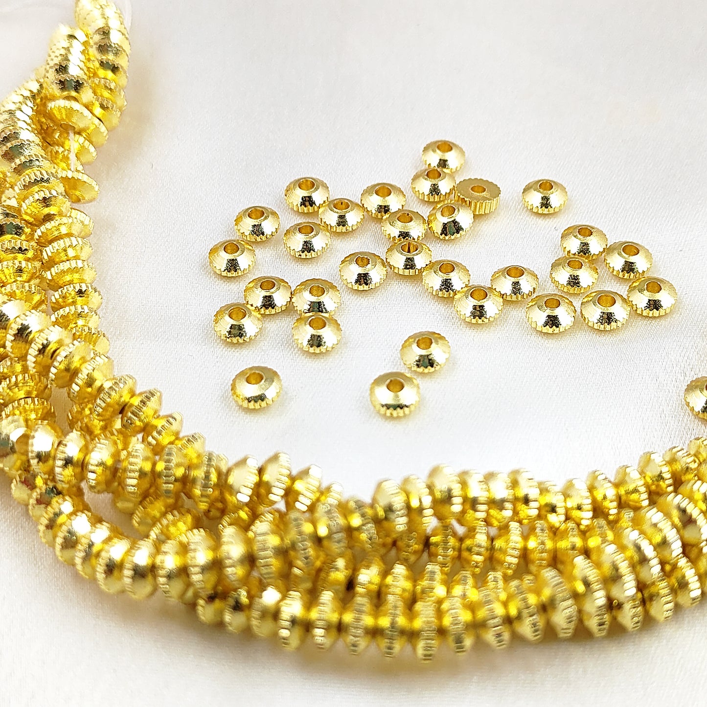Gold Plated Brass Rondelle Spacer Beads Fancy Nugget Beads for DIY Jewelry Making