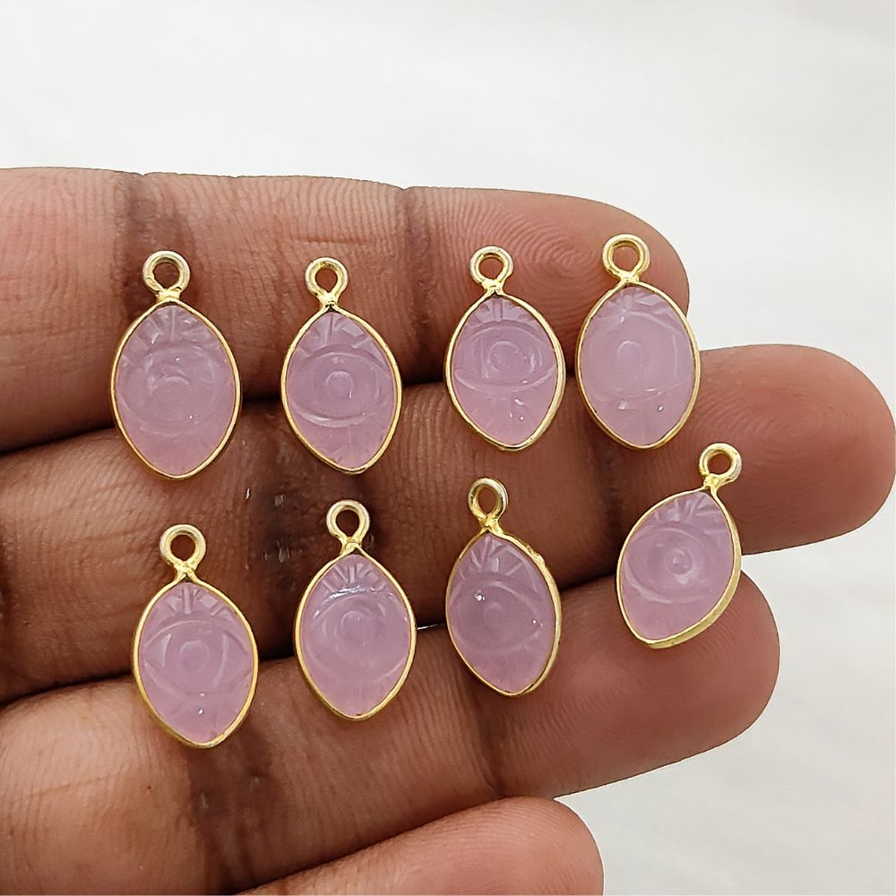 Gold Plated Sterling Silver Pink Chalcedony Evil Eye Pendant Handmade Crystal Jewelry Charm- Selling Per Piece