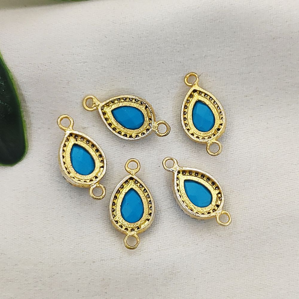 Gold Plated Turquoise Oval Double Loop Charm with Cubic Zirconia Halo December Birthstone Jewelry Connector- Selling Per Piece
