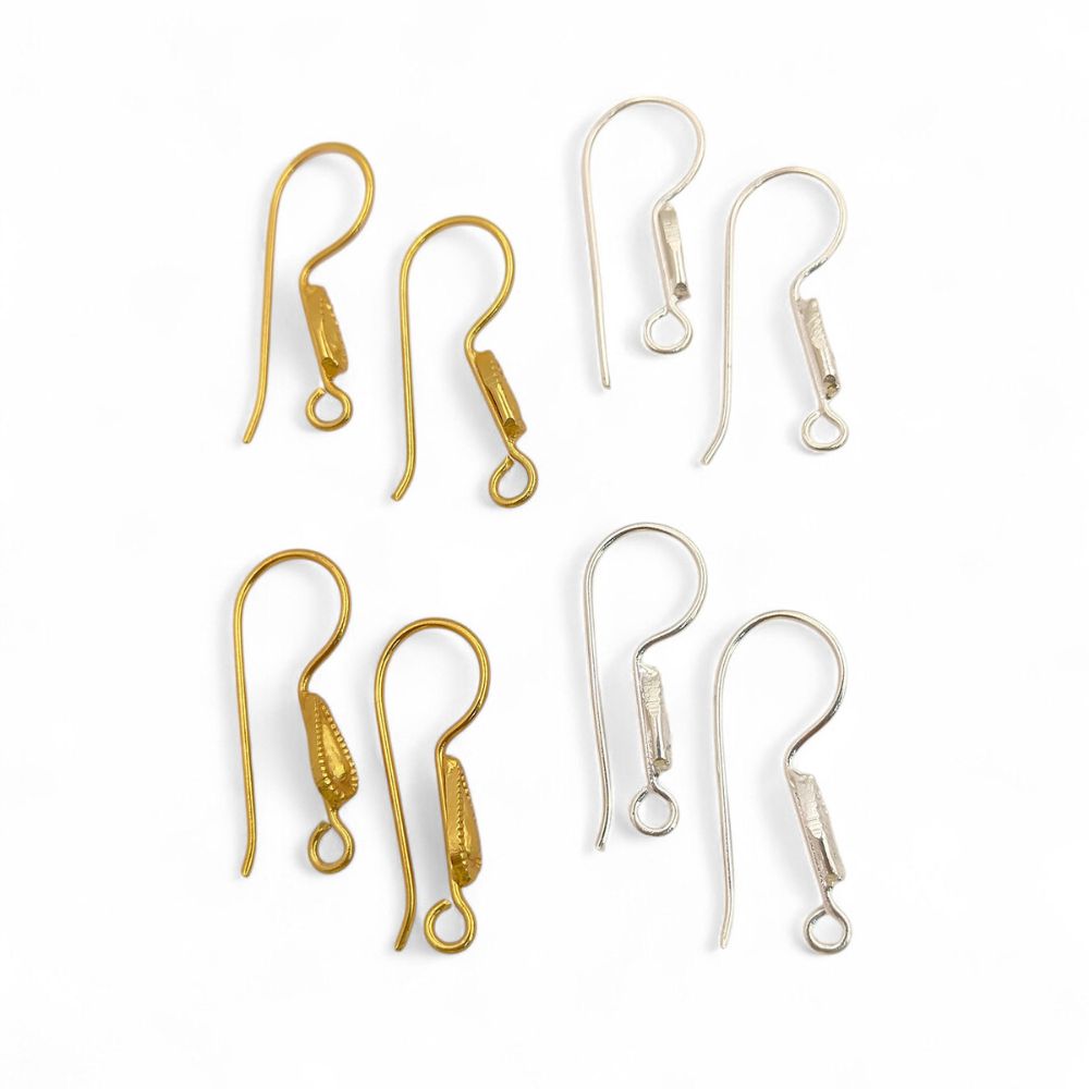 Gold Plated & Silver French Hook Earwires Fancy Earring Components for Handmade Jewelry- Selling by Pair
