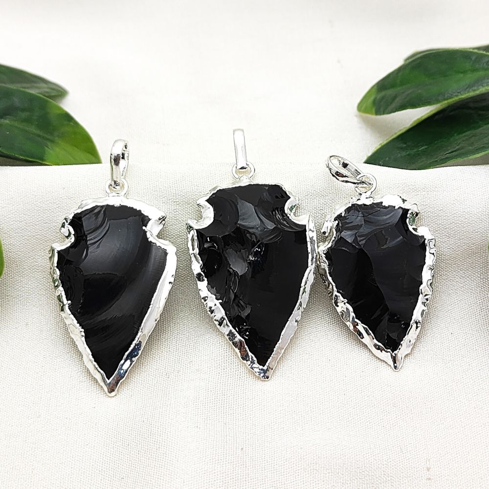 Gold/Silver Electroplated Black Onyx Arrowhead, Tribal Gemstone Pendant for DIY Bohemian Jewelry Creations – Selling Per Piece m agar