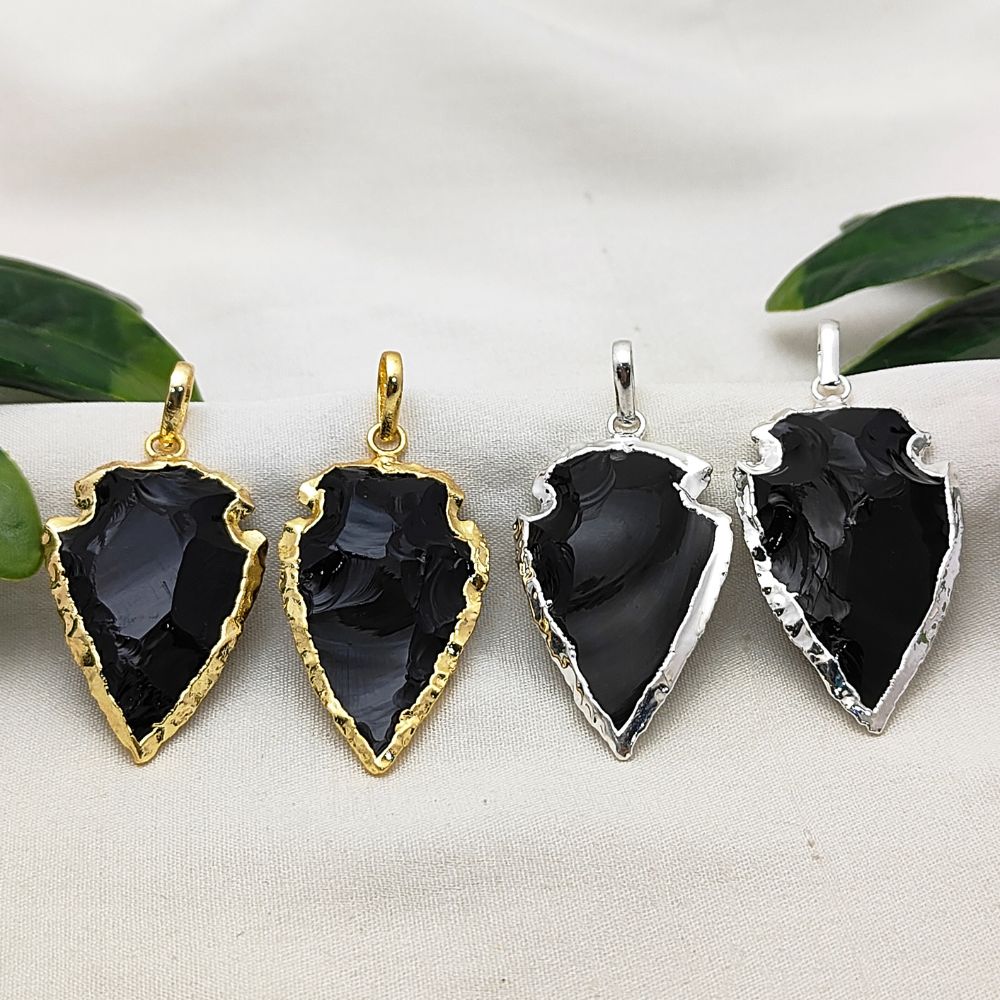 Gold/Silver Electroplated Black Onyx Arrowhead, Tribal Gemstone Pendant for DIY Bohemian Jewelry Creations – Selling Per Piece m agar
