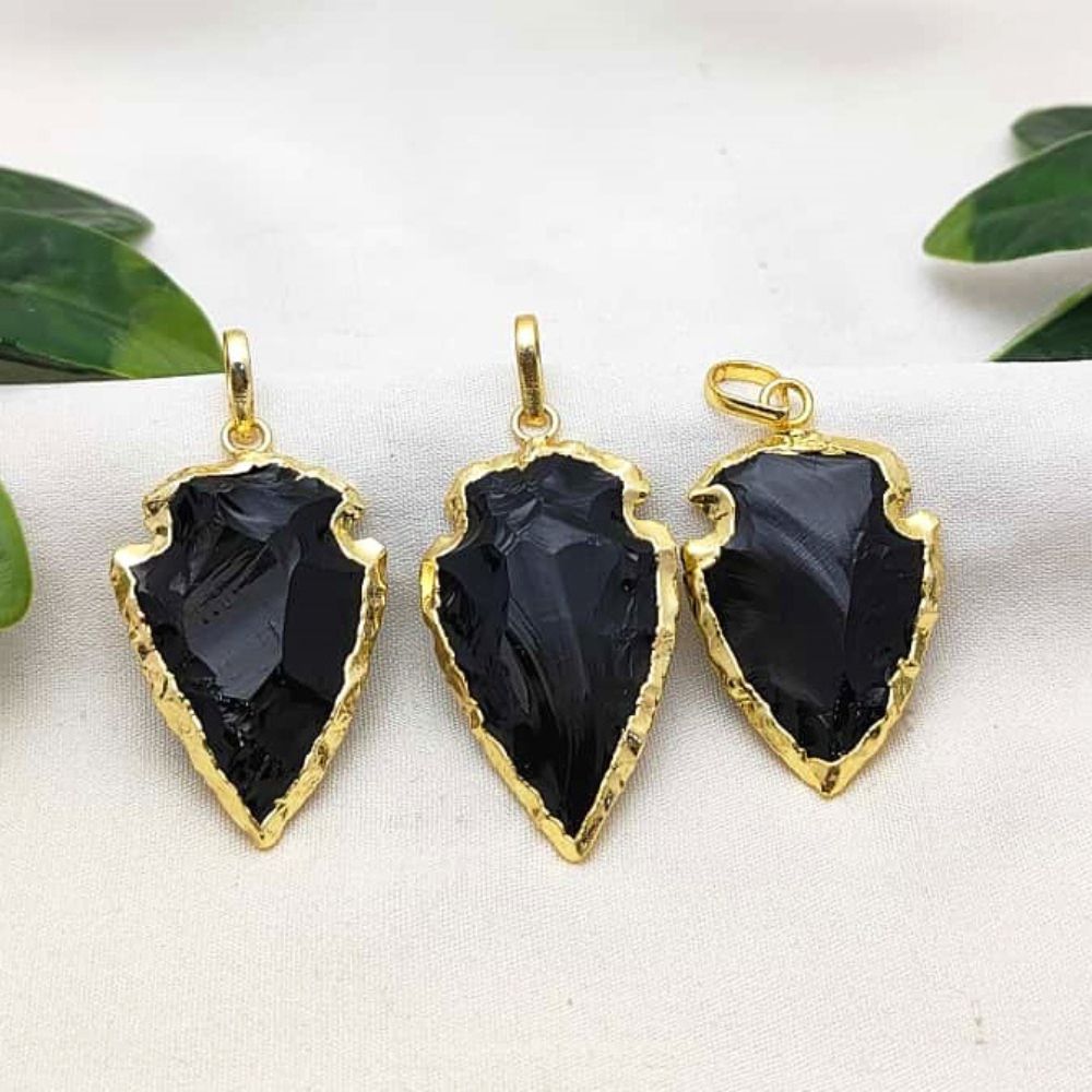 Gold/Silver Electroplated Black Onyx Arrowhead, Tribal Gemstone Pendant for DIY Bohemian Jewelry Creations – Selling Per Piece m agar