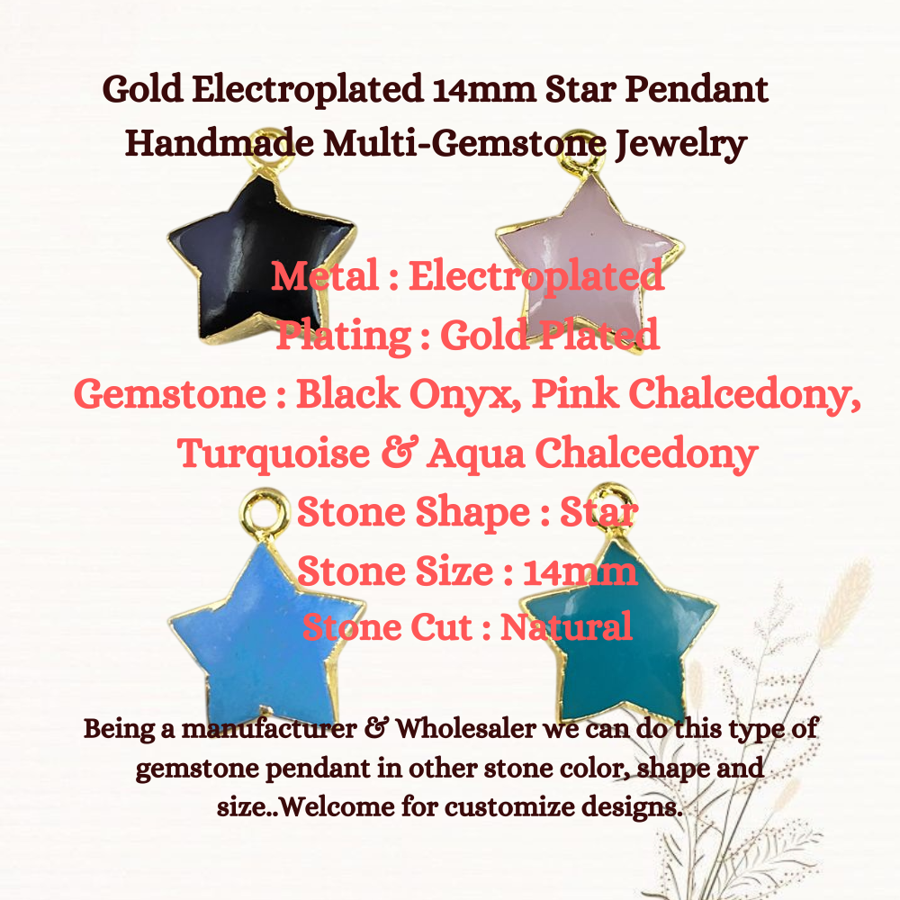 Gold Electroplated 14mm Star Pendant Handmade Multi-Gemstone Necklace Jewelry for Women- Selling Per Piece