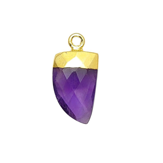 Gold Electroplated Amethyst Horn Pendant – Natural Amethyst Gemstone Charm for Necklace