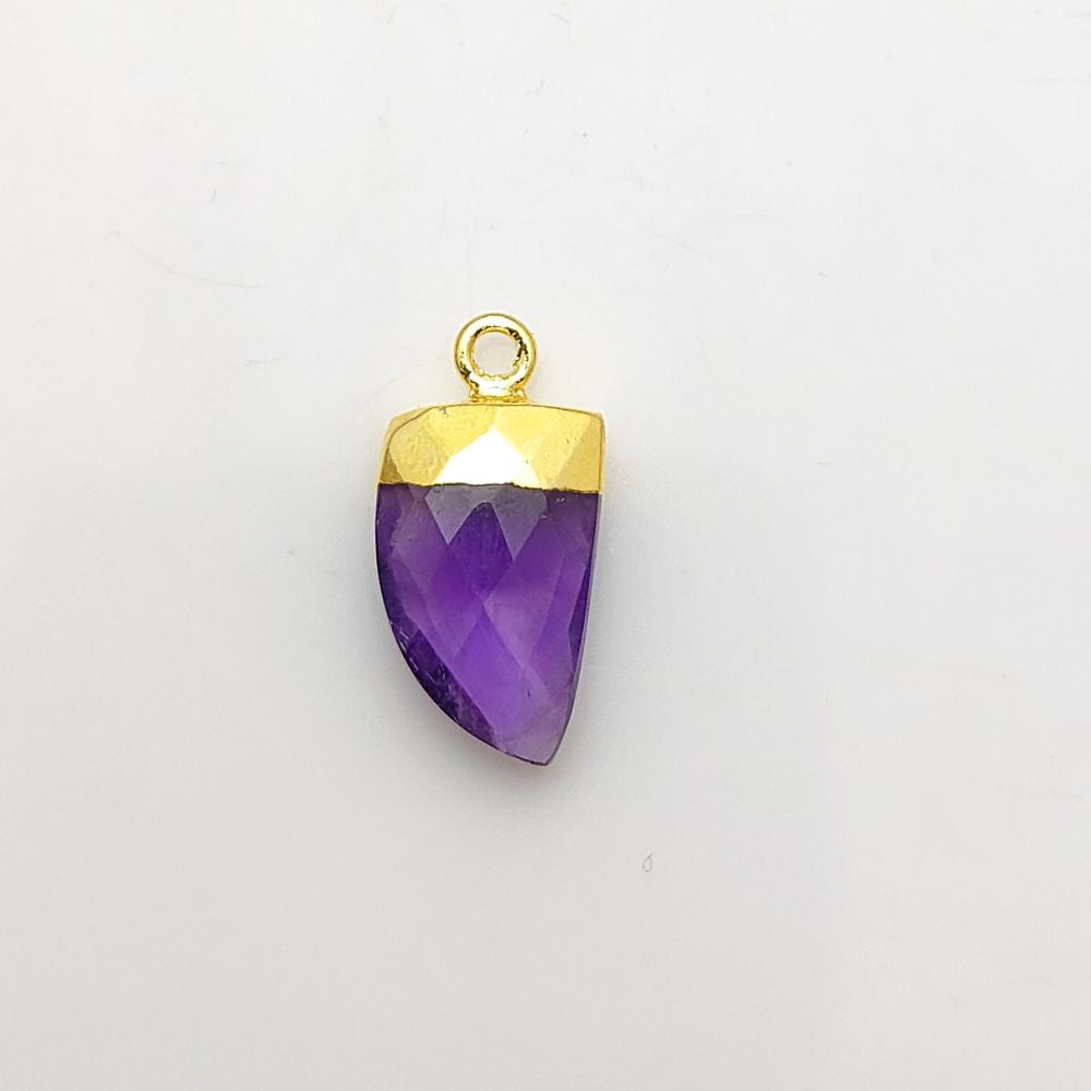 Spiritual Protection Amethyst Horn Pendant – Gold Electroplated Gemstone Charm for Necklace