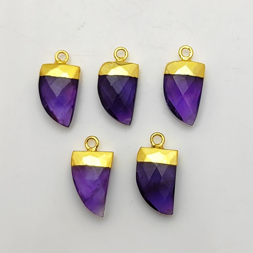 Amethyst Horn Necklace Charm – Gold Electroplated Natural Crystal Pendant