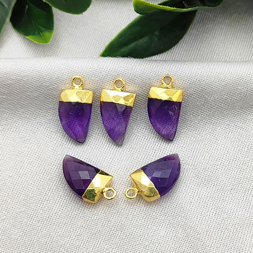 Handmade Gold Electroplated Amethyst Pendant – Unique Natural Gemstone Charm for Necklace