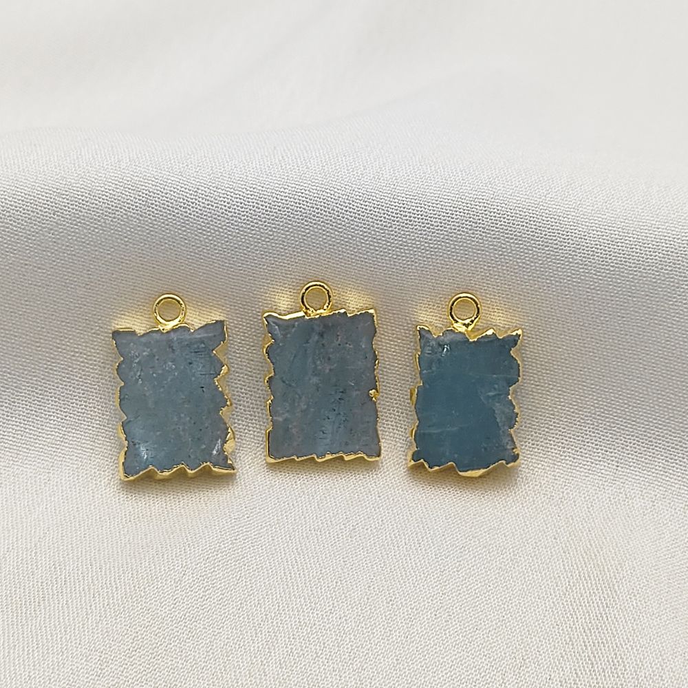Gold Electroplated Aquamarine Rectangle Necklace Handmade Gemstone Slice Pendant