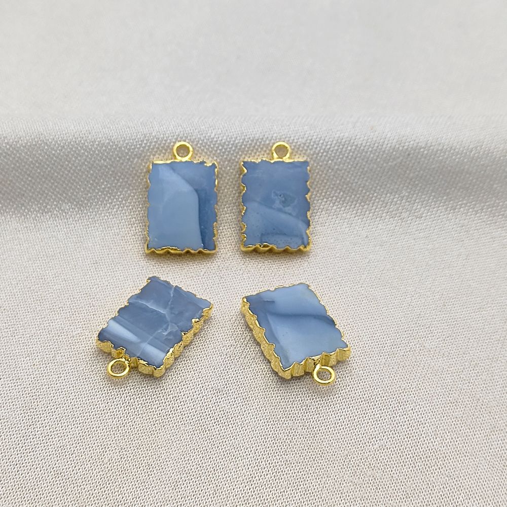 Gold Electroplated Blue Opal Zig Zag Pendant Necklace 16x12mm Rectangle Gemstone Slice