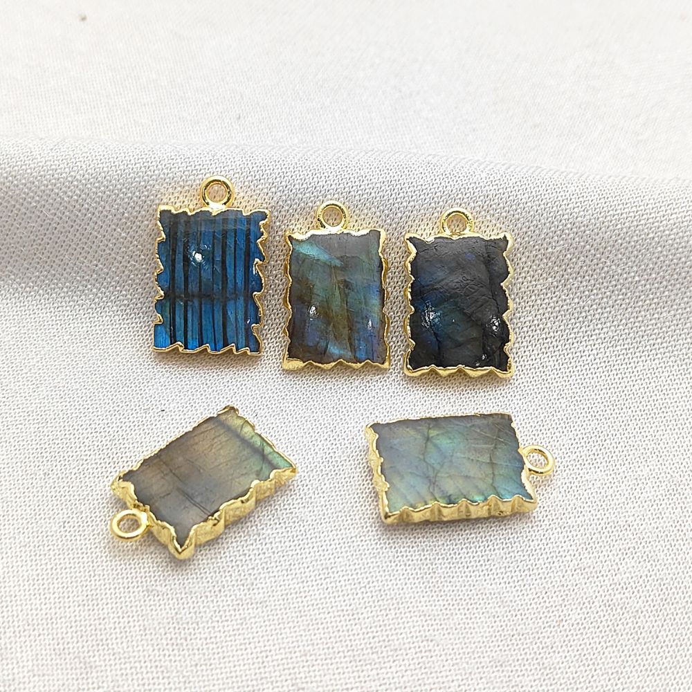 Labradorite Gemstone Zig Zag Pendant Necklace, Handmade Gold Electroplated Rectangle Slice Jewelry