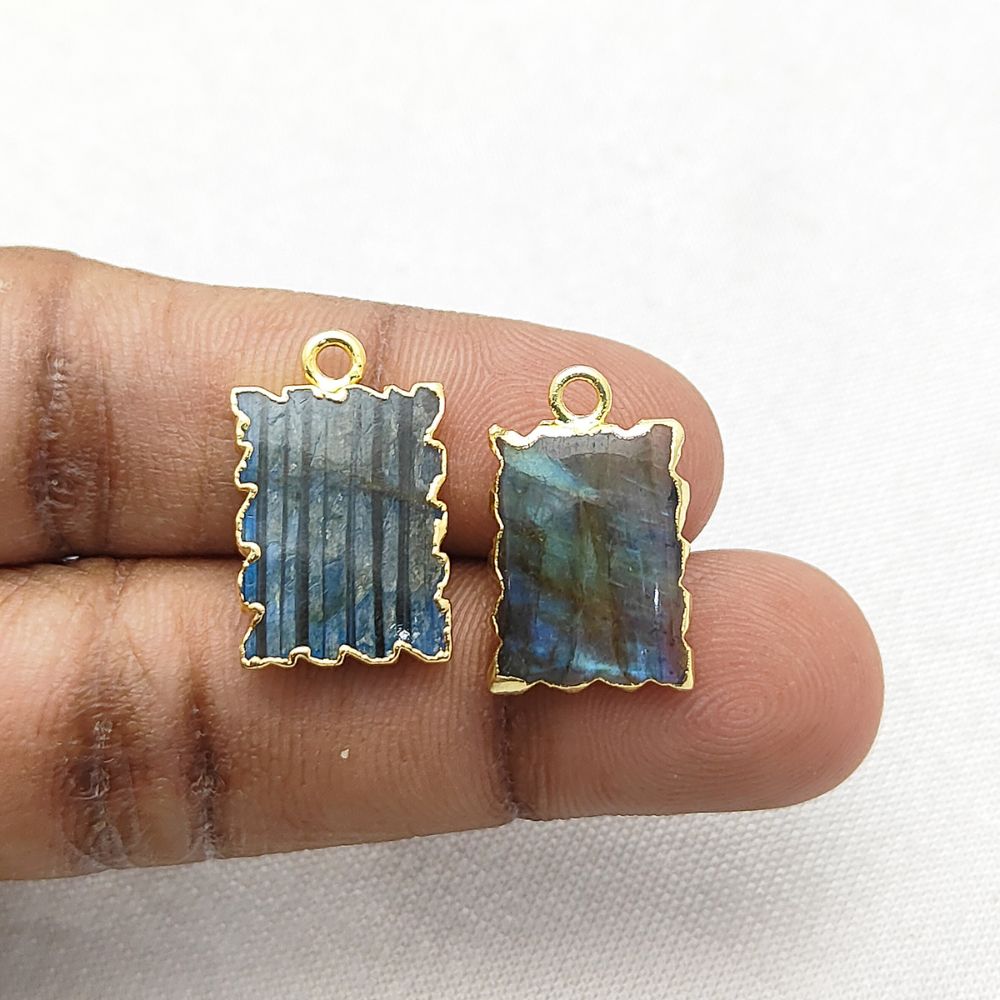 Gold Electroplated Labradorite Gemstone Zig Zag Pendant Handmade Rectangle Gemstone Slice Jewelry