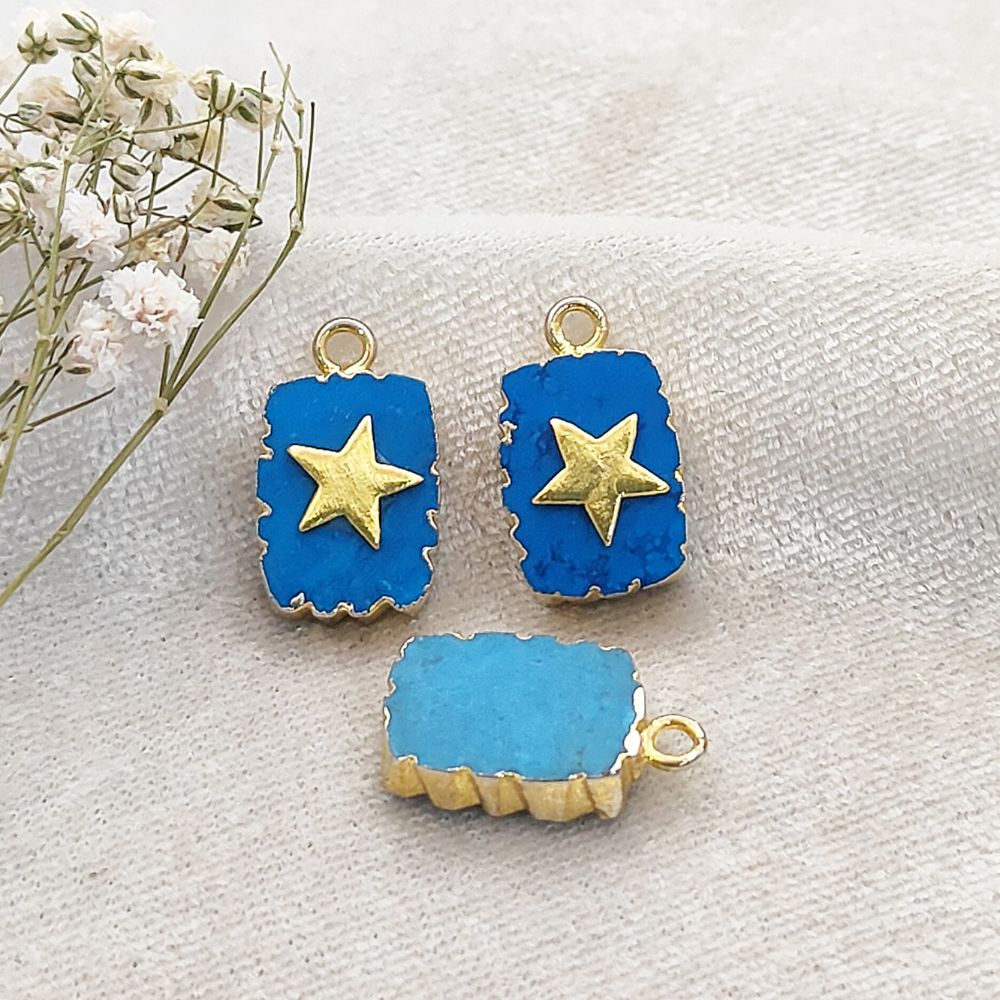 Gold electroplated Turquoise rectangle slice pendant with star charm