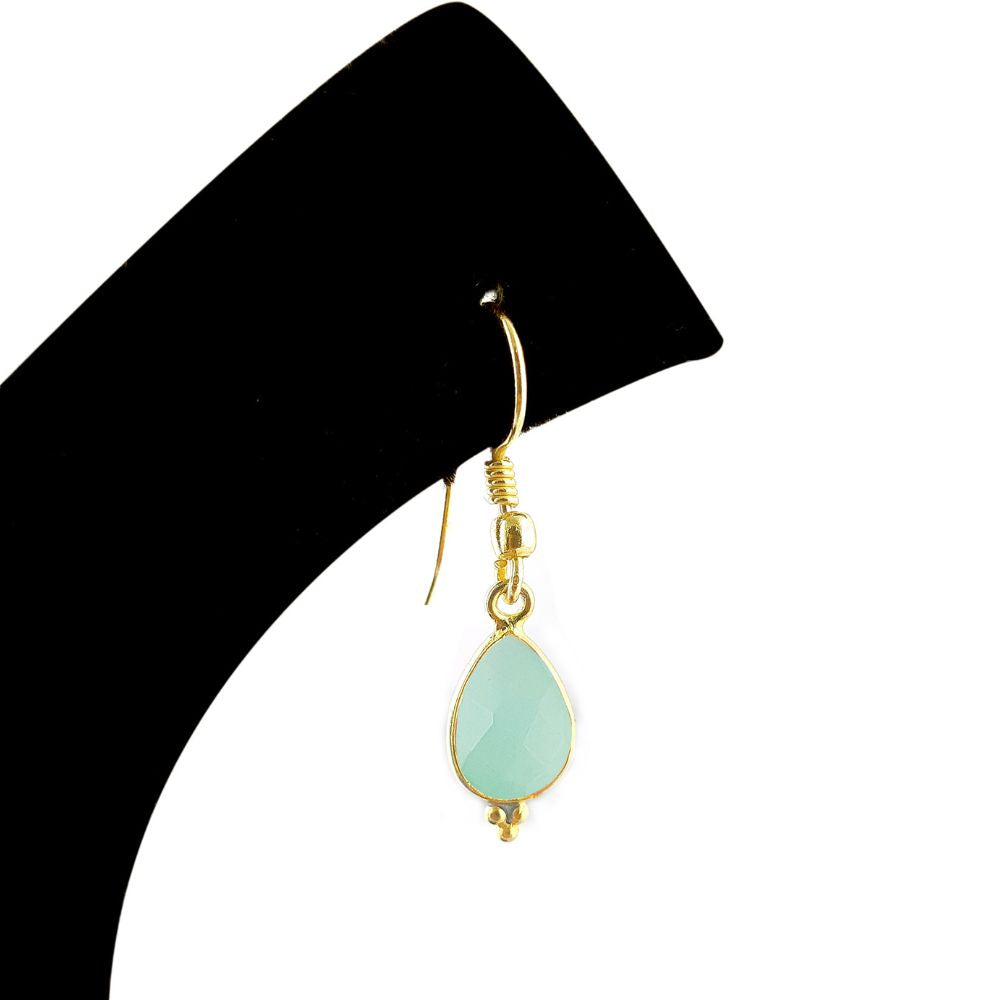 Bezel Set Aqua Chalcedony Earrings – 12x8mm Gold Plated Handmade Jewelry for Special Occasions